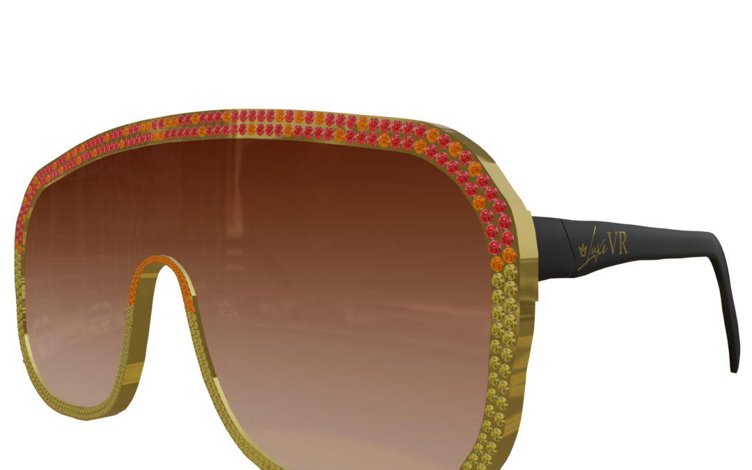 LuxeVR 3D Gold Glasses with Multi-Colored Stones